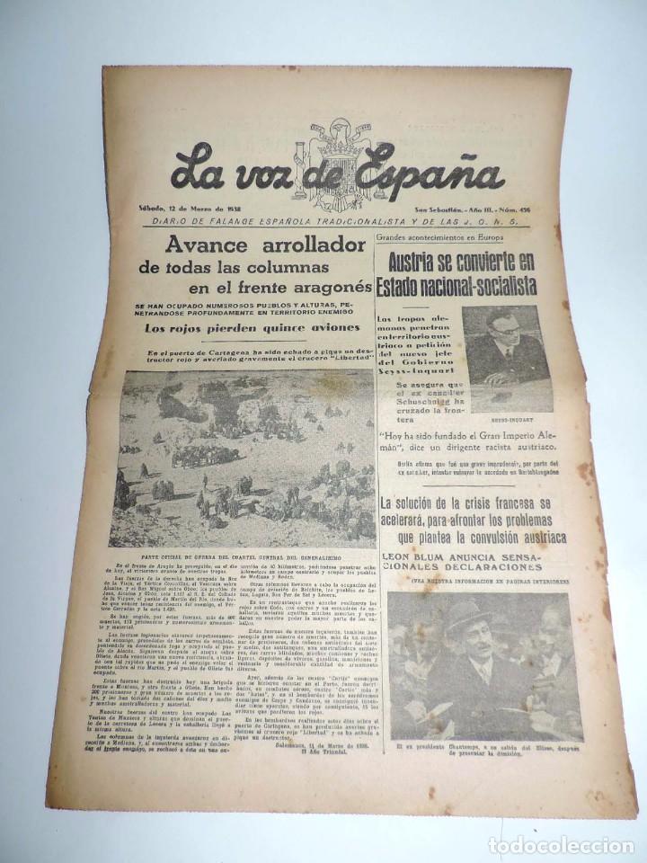 Military Antiques: LA VOZ DE ESPA&Ntilde;A, DIARIO F.E.T. Y DE LAS JONS, 12 DE MARZO DE 1938, GUERRA CIVIL, SAN SEBASTIAN N&ordm; 4