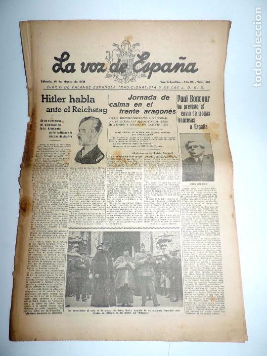 Military Antiques: LA VOZ DE ESPA&Ntilde;A, DIARIO F.E.T. Y DE LAS JONS, 19 DE MARZO DE 1938, GUERRA CIVIL, SAN SEBASTIAN N&ordm; 4