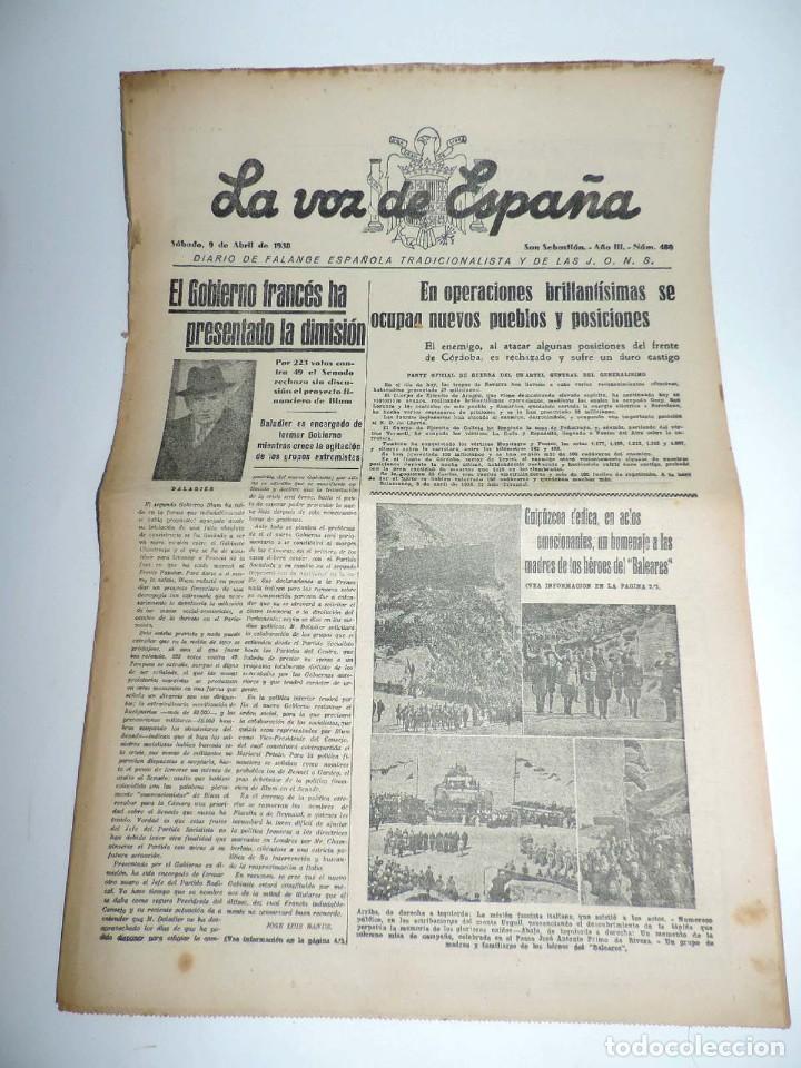 Military Antiques: LA VOZ DE ESPA&Ntilde;A, DIARIO F.E.T. Y DE LAS JONS, 9 DE ABRIL DE 1938, GUERRA CIVIL, SAN SEBASTIAN N&ordm; 48