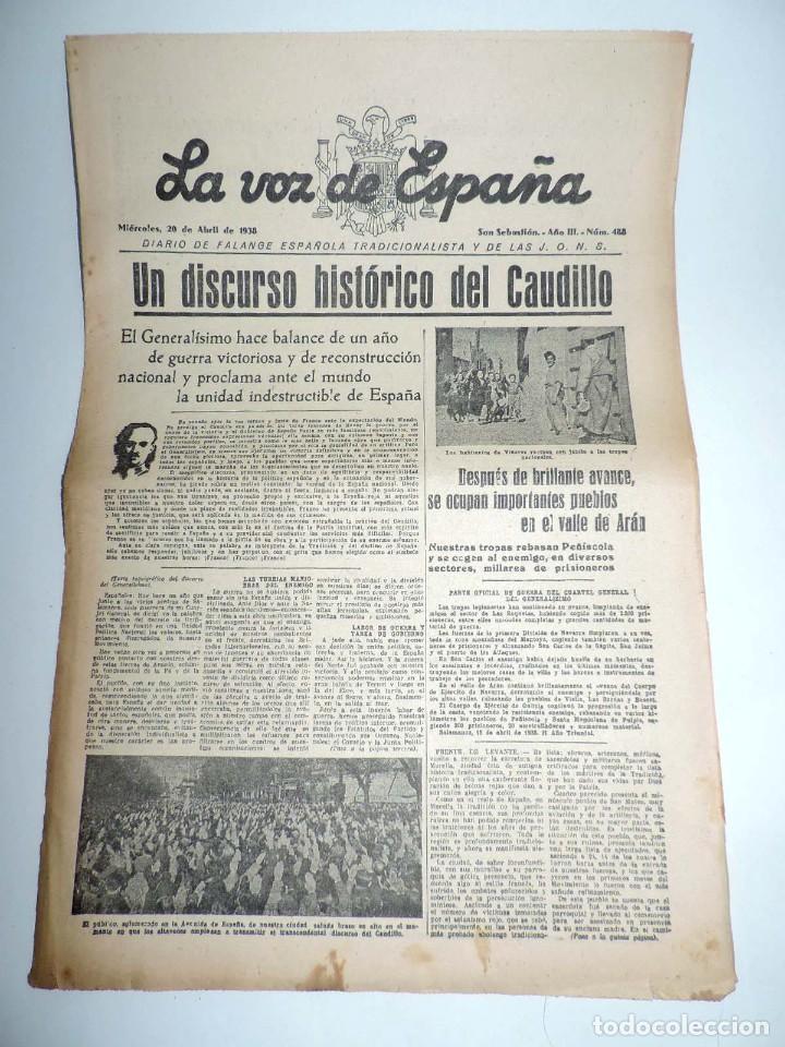 Military Antiques: LA VOZ DE ESPA&Ntilde;A, DIARIO F.E.T. Y DE LAS JONS, 20 DE ABRIL DE 1938, GUERRA CIVIL, SAN SEBASTIAN N&ordm; 4