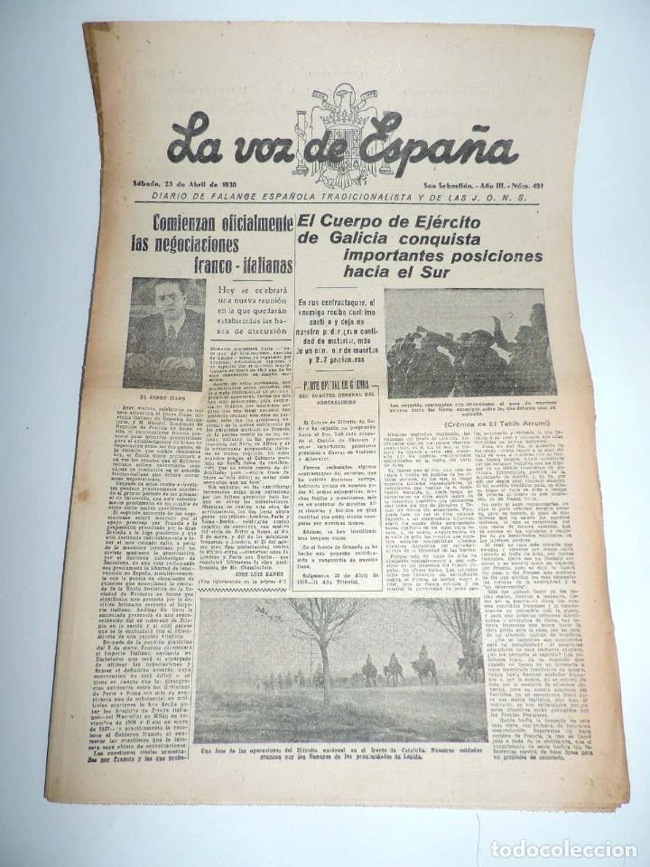 Military Antiques: LA VOZ DE ESPA&Ntilde;A, DIARIO F.E.T. Y DE LAS JONS, 23 DE ABRIL DE 1938, GUERRA CIVIL, SAN SEBASTIAN N&ordm; 4