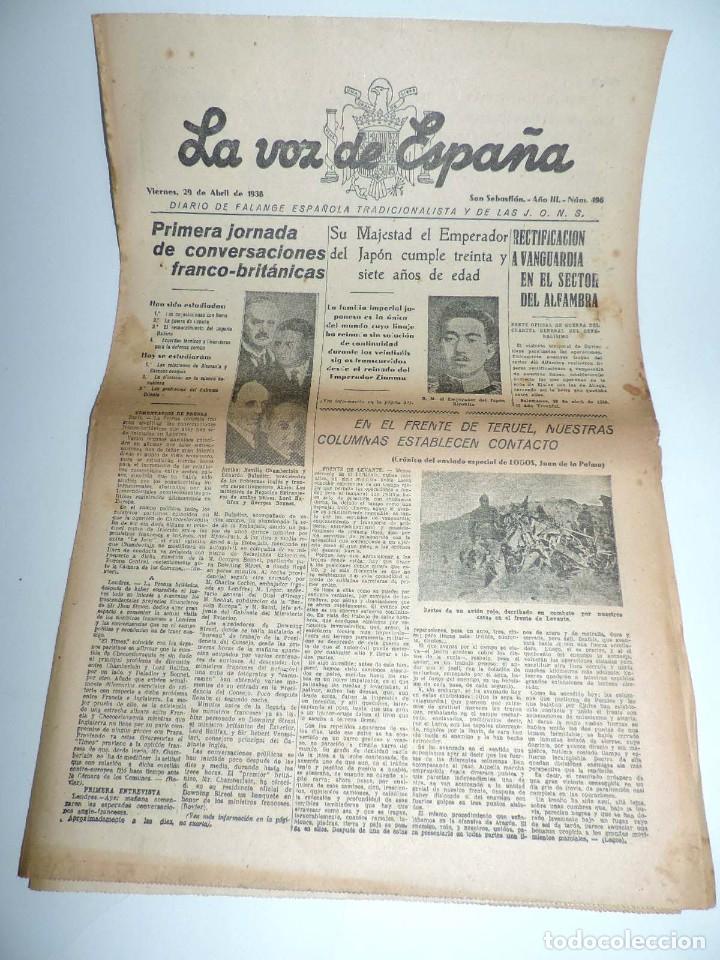 Military Antiques: LA VOZ DE ESPA&Ntilde;A, DIARIO F.E.T. Y DE LAS JONS, 29 DE ABRIL DE 1938, GUERRA CIVIL, SAN SEBASTIAN N&ordm; 4