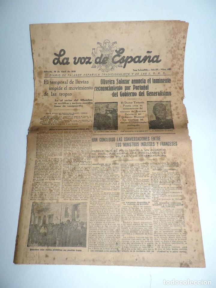 Military Antiques: LA VOZ DE ESPA&Ntilde;A, DIARIO F.E.T. Y DE LAS JONS, 30 DE ABRIL DE 1938, GUERRA CIVIL, SAN SEBASTIAN N&ordm; 4