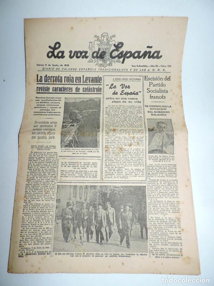 Military Antiques: LA VOZ DE ESPA&Ntilde;A, DIARIO F.E.T. Y DE LAS JONS, 9 DE JUNIO DE 1938, GUERRA CIVIL, SAN SEBASTIAN N&ordm; 53