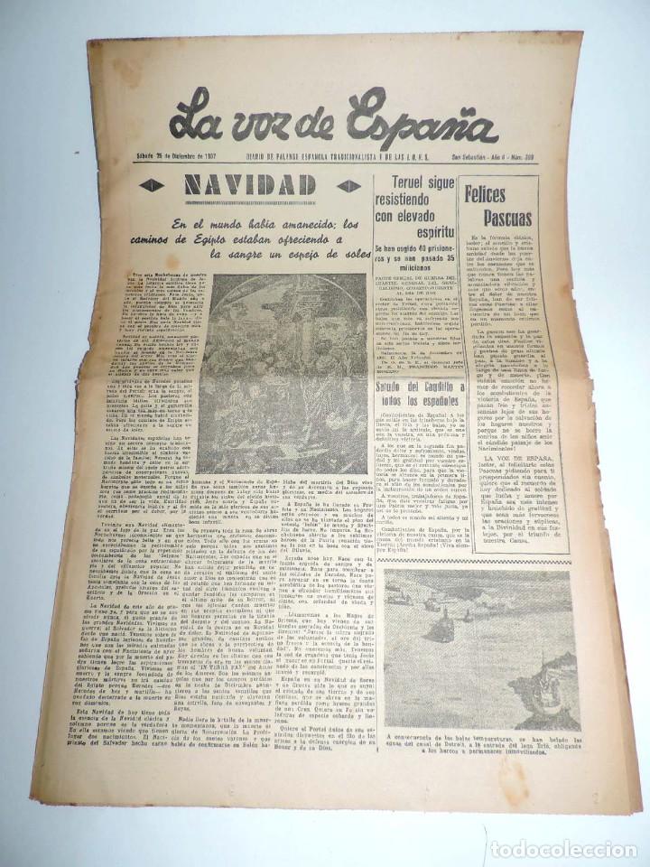 Military Antiques: LA VOZ DE ESPA&Ntilde;A, DIARIO F.E.T. Y DE LAS JONS, 25 DE DICIEMBRE DE 1937, GUERRA CIVIL, SAN SEBASTIAN