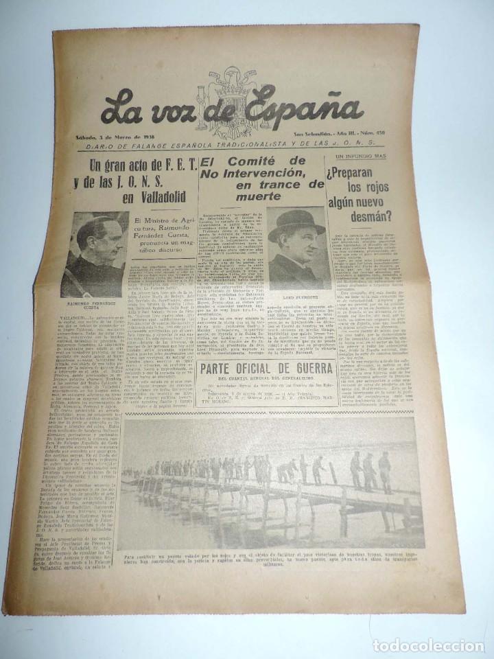 Military Antiques: LA VOZ DE ESPA&Ntilde;A, DIARIO F.E.T. Y DE LAS JONS, 5 DE MARZO DE 1938, GUERRA CIVIL, SAN SEBASTIAN N&ordm; 45