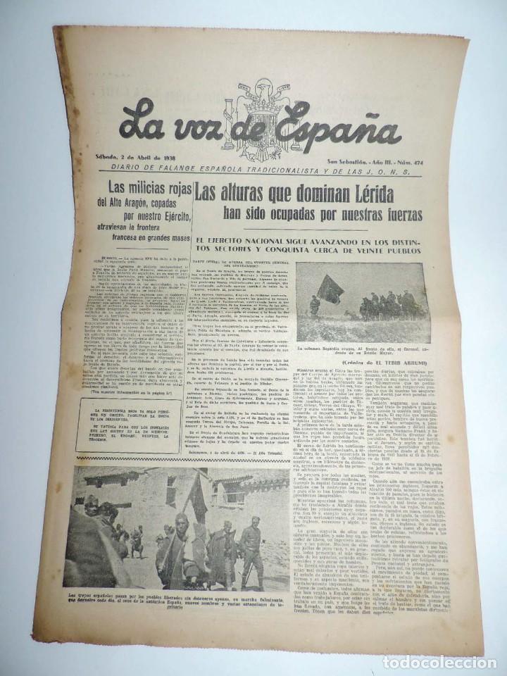 Military Antiques: LA VOZ DE ESPA&Ntilde;A, DIARIO F.E.T. Y DE LAS JONS, 2 DE ABRIL DE 1938, GUERRA CIVIL, SAN SEBASTIAN N&ordm; 47