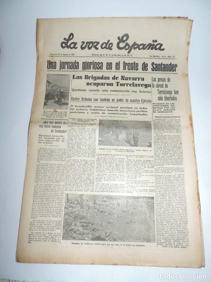 Militaria: LA VOZ DE ESPA&Ntilde;A, DIARIO F.E.T. Y DE LAS JONS, 25 DE AGOSTO DE 1937, GUERRA CIVIL, BRIGADAS DE NAVAR