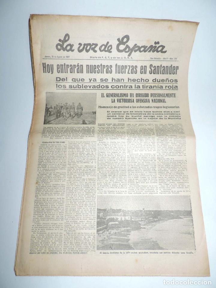 Military Antiques: LA VOZ DE ESPA&Ntilde;A, DIARIO F.E.T. Y DE LAS JONS, 25 DE AGOSTO DE 1937, GUERRA CIVIL, SANTADER, EL GENE