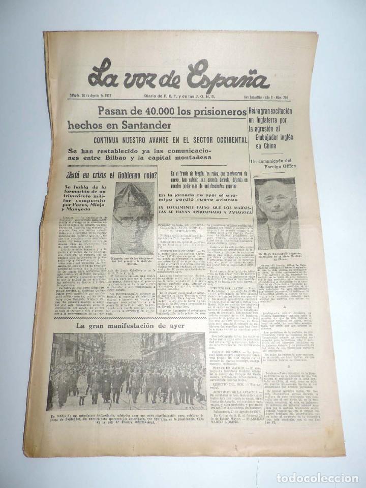Militaria: LA VOZ DE ESPA&Ntilde;A, DIARIO F.E.T. Y DE LAS JONS, 28 DE AGOSTO DE 1937, GUERRA CIVIL, MARGARITAS DONOST