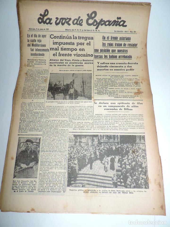 Militaria: LA VOZ DE ESPA&Ntilde;A, DIARIO F.E.T. Y DE LAS JONS, 9 DE JUNIO DE 1937, GUERRA CIVIL, REQUETES, JEFE NACI