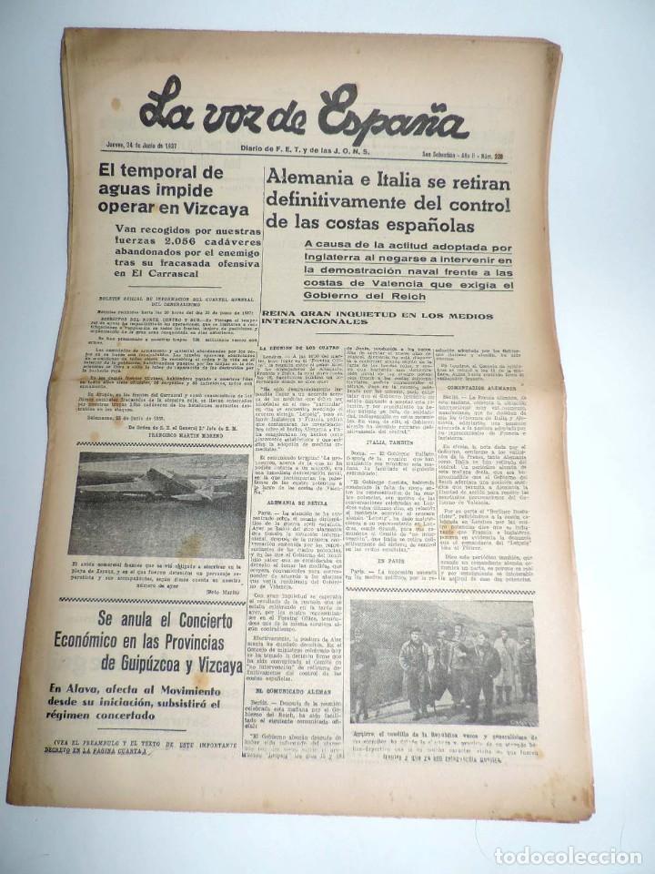 Military Antiques: LA VOZ DE ESPA&Ntilde;A, DIARIO F.E.T. Y DE LAS JONS, 24 DE JUNIO DE 1937, AGUIRRE EL CAUDILLO DE LA REPUBL