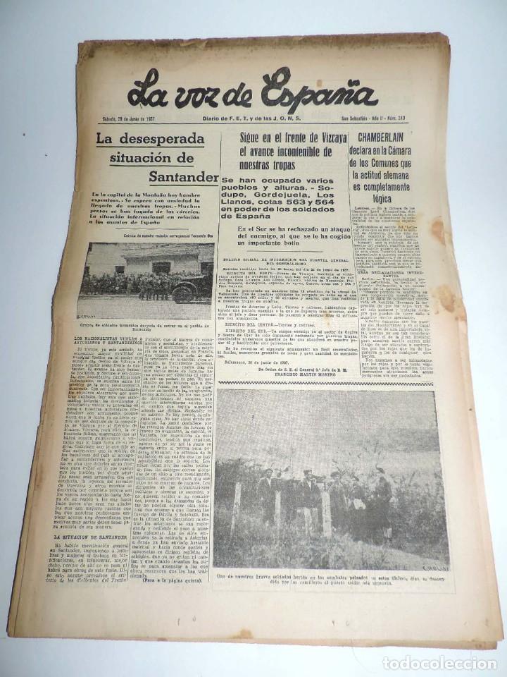 Militaria: LA VOZ DE ESPA&Ntilde;A, DIARIO F.E.T. Y DE LAS JONS, 26 DE JUNIO DE 1937, FRENTE DE VIZCAYA, GUERRA CIVIL,