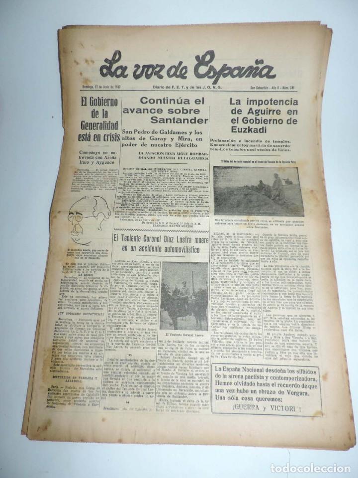 Military Antiques: LA VOZ DE ESPA&Ntilde;A, DIARIO F.E.T. Y DE LAS JONS, 27 DE JUNIO DE 1937, EUZKADI, IMPOTENCIA DE AGUIRRE,