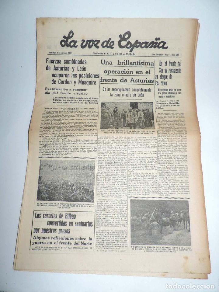 Military Antiques: LA VOZ DE ESPA&Ntilde;A, DIARIO F.E.T. Y DE LAS JONS, 4 DE JULIO DE 1937, CORDON Y MUSQUIRE HAN SIDO OCUPAD