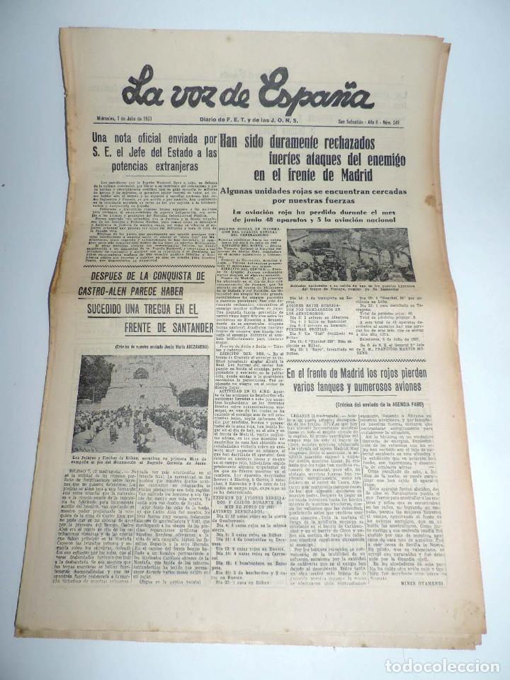 Military Antiques: LA VOZ DE ESPA&Ntilde;A, DIARIO F.E.T. Y DE LAS JONS, 7 DE JULIO DE 1937, FRENTE DE MADRID LOS ROJOS PIERDE