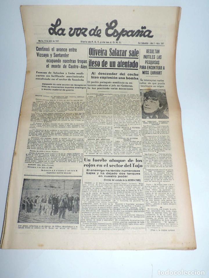 Military Antiques: LA VOZ DE ESPA&Ntilde;A, DIARIO F.E.T. Y DE LAS JONS, 6 DE JULIO DE 1937, PRESOS EIBARRESES A SU REGRESO A