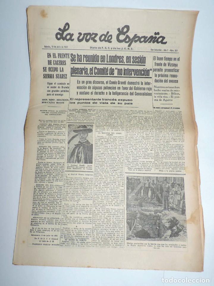 Militaria: LA VOZ DE ESPA&Ntilde;A, DIARIO F.E.T. Y DE LAS JONS, 10 DE JULIO DE 1937,  EN EL FRENTE DE CACERES SE OCUP