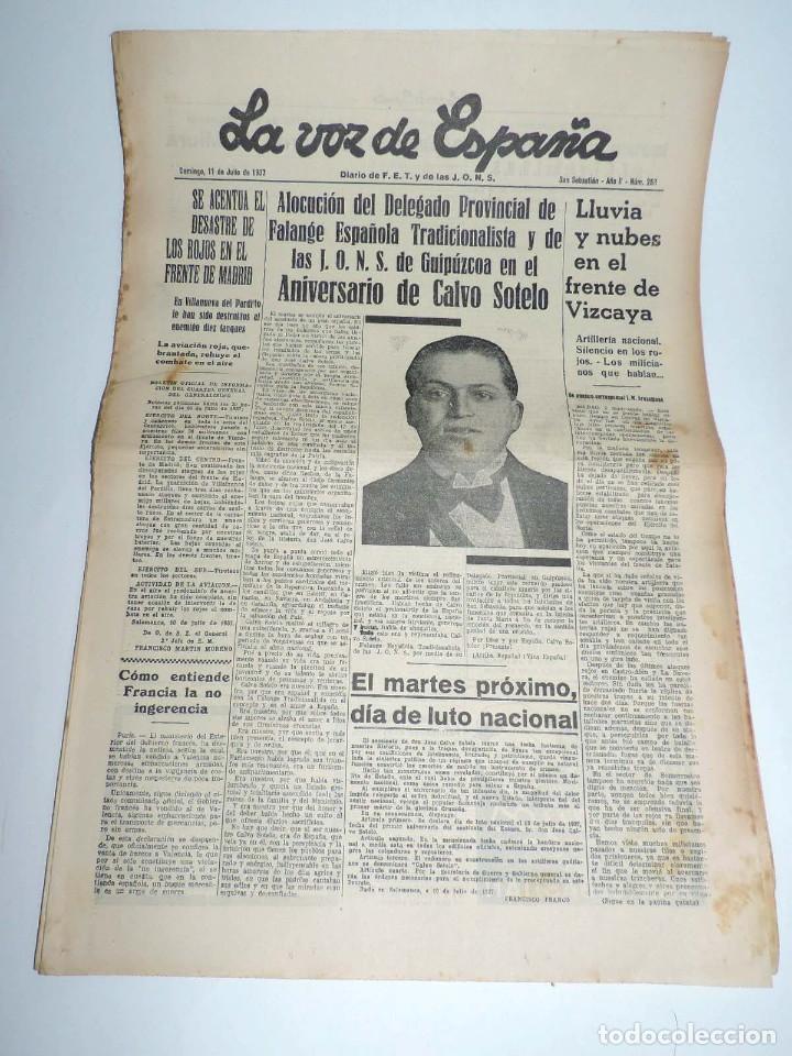 Military Antiques: LA VOZ DE ESPA&Ntilde;A, DIARIO F.E.T. Y DE LAS JONS, 11 DE JULIO DE 1937, PUENTE DE BARACALDO VOLADO POR L