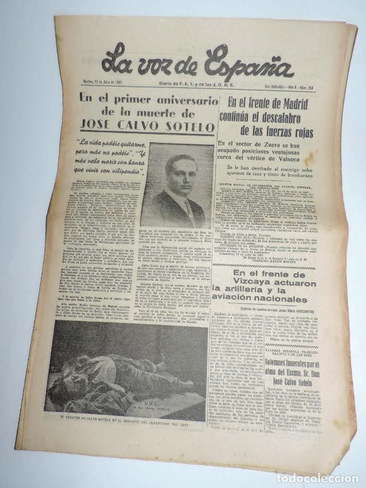 Military Antiques: LA VOZ DE ESPA&Ntilde;A, DIARIO F.E.T. Y DE LAS JONS, 13 DE JULIO DE 1937, EN TOLOSA SE OFRECE UN BANQUETE