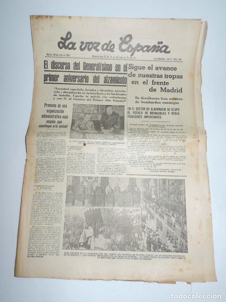 Military Antiques: LA VOZ DE ESPA&Ntilde;A, DIARIO F.E.T. Y DE LAS JONS, 20 DE JULIO DE 1937, REQUETES GUIPUZCOANOS DEL TERCIO