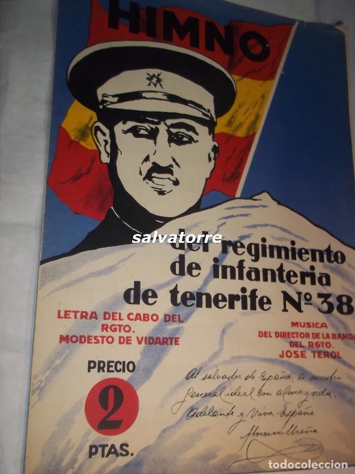 Military Antiques: REGIMIENTO INFANTERIA TENERIFE N&ordm; 38.GUERRA CIVIL.DEDICADO.JOSE TEROL.PARTITURA.1936.HIMNO