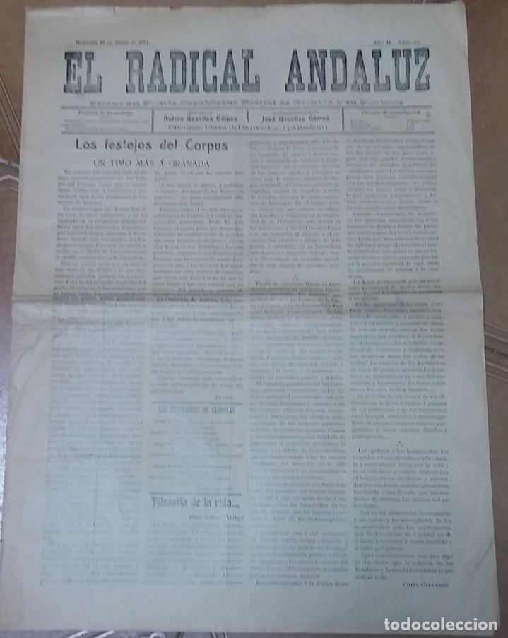 Militaria: PERIODICO EL RADICAL ANDALUZ, ORGANO DEL PARTIDO REPUBLICANO RADICAL DE GRANADA Y SU PROVINCIA, 25 D
