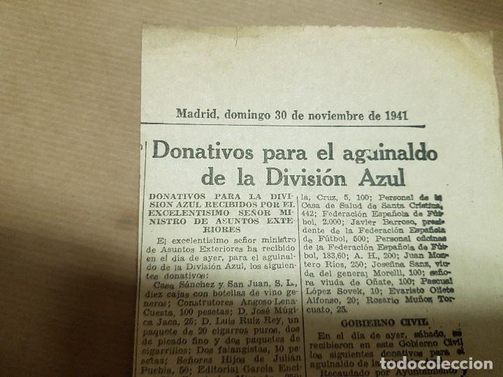 Militaria: recorte division azul donativos