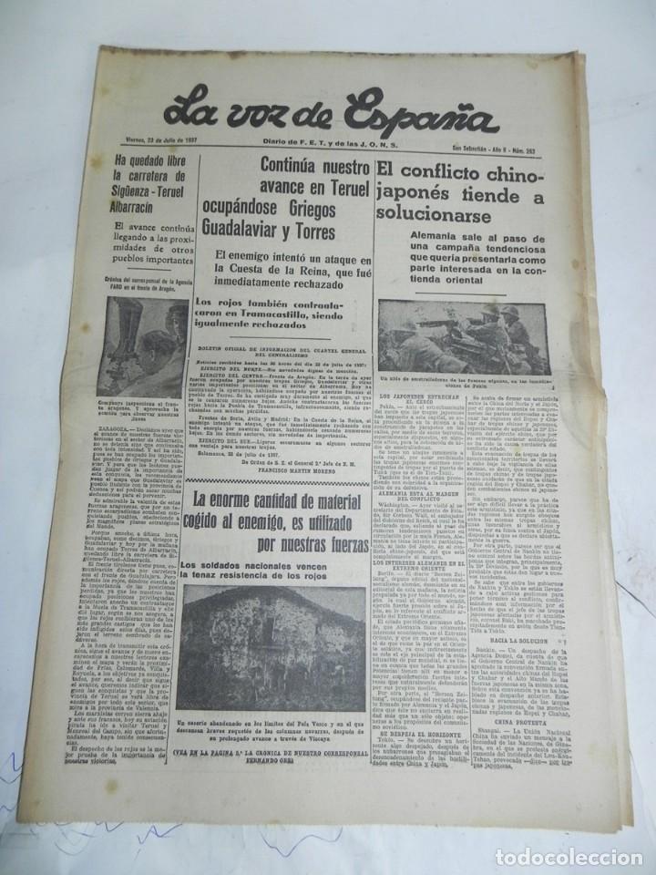Militaria: LA VOZ DE ESPA&Ntilde;A, DIARIO F.E.T. Y DE LAS JONS, 23 DE JULIO DE 1937, GUERRA CIVIL, N. 263, LOS ROJOS