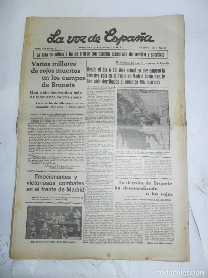 Military Antiques: LA VOZ DE ESPA&Ntilde;A, DIARIO F.E.T. Y DE LAS JONS, 27 DE JULIO DE 1937, GUERRA CIVIL, N. 266, VARIOS MIL