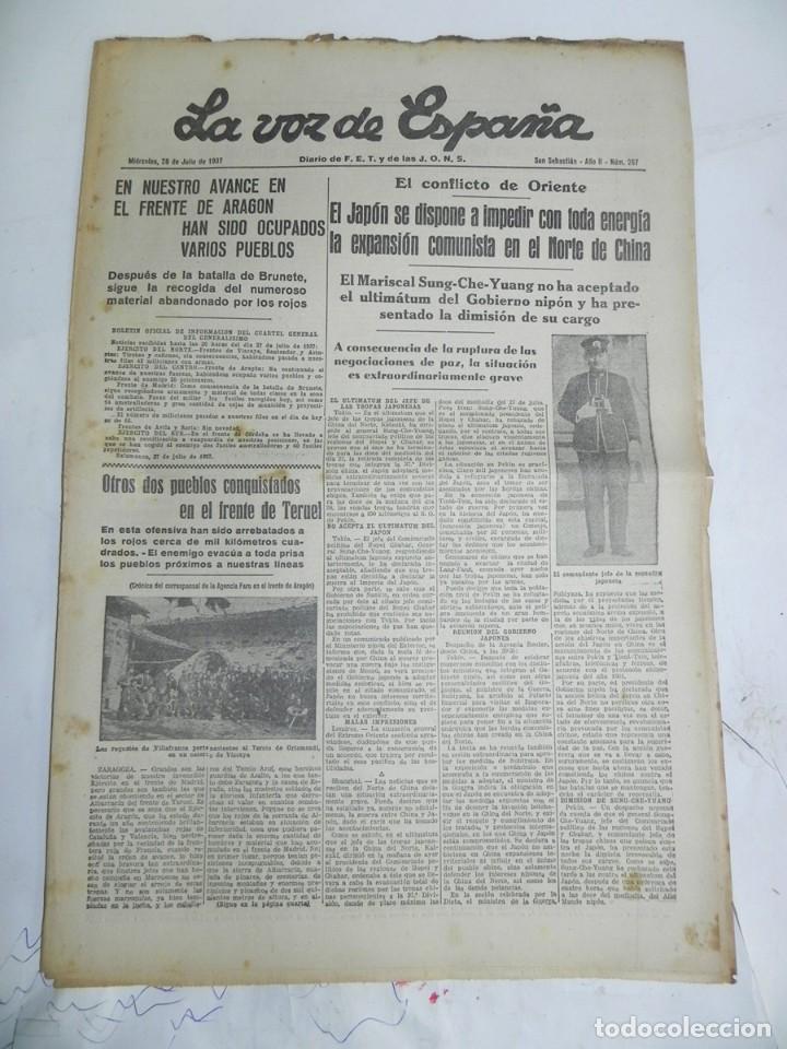 Militaria: LA VOZ DE ESPA&Ntilde;A, DIARIO F.E.T. Y DE LAS JONS, 28 DE JULIO DE 1937, GUERRA CIVIL, N. 267, LOS REQUET