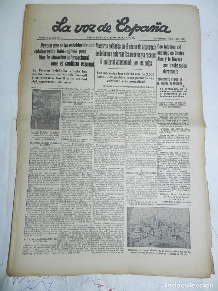 Military Antiques: LA VOZ DE ESPA&Ntilde;A, DIARIO F.E.T. Y DE LAS JONS, 29 DE JULIO DE 1937, GUERRA CIVIL, N. 268, MILLARES D