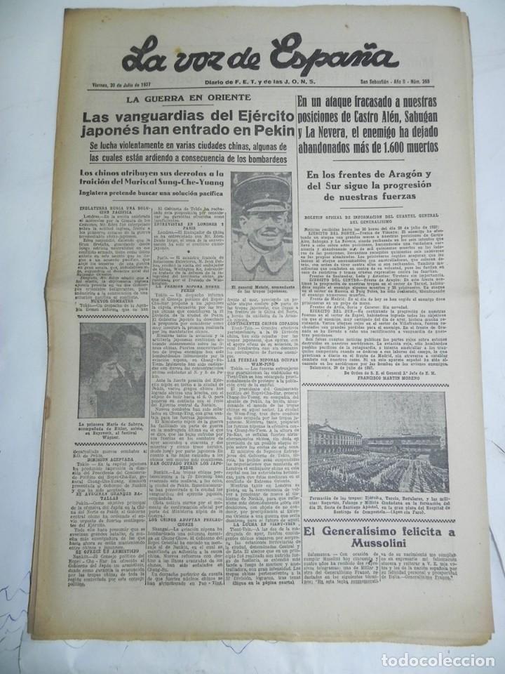 Military Antiques: LA VOZ DE ESPA&Ntilde;A, DIARIO F.E.T. Y DE LAS JONS, 30 DE JULIO DE 1937, GUERRA CIVIL, N. 269, GRUPOS DE