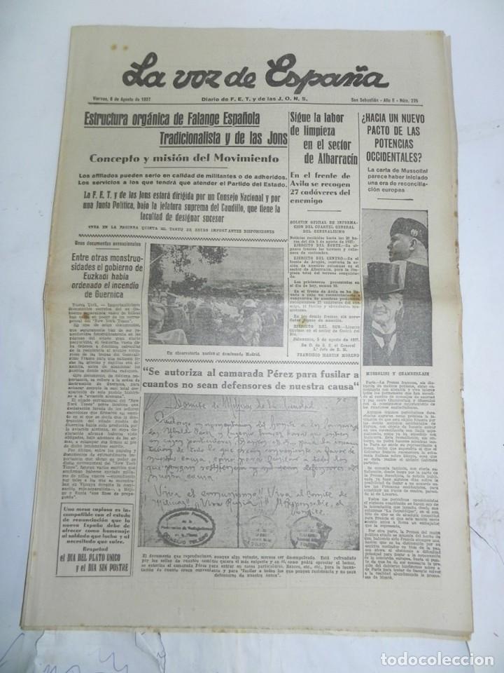 Military Antiques: LA VOZ DE ESPA&Ntilde;A, DIARIO F.E.T. Y DE LAS JONS, 6 DE AGOSTO DE 1937, GUERRA CIVIL, N. 275, REQUETES G