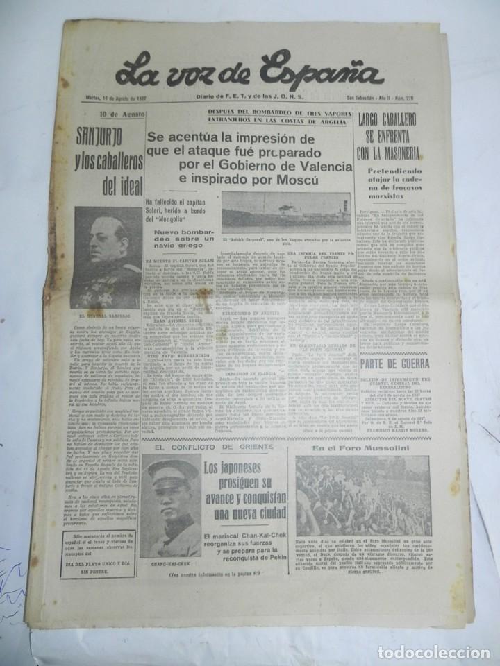 Militaria: LA VOZ DE ESPA&Ntilde;A, DIARIO F.E.T. Y DE LAS JONS, 10 DE AGOSTO DE 1937, GUERRA CIVIL, N. 278, EL GENERA