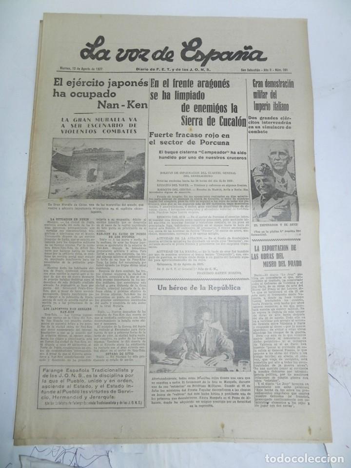 Militaria: LA VOZ DE ESPA&Ntilde;A, DIARIO F.E.T. Y DE LAS JONS, 11 DE AGOSTO DE 1937, GUERRA CIVIL, N. 281, FUERTE FR
