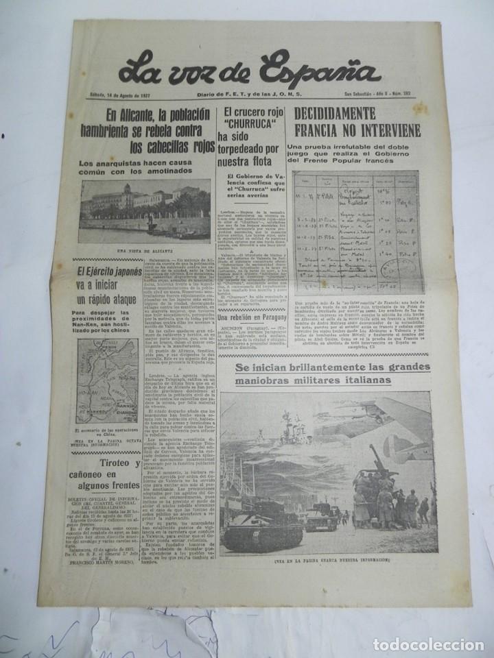 Militaria: LA VOZ DE ESPA&Ntilde;A, DIARIO F.E.T. Y DE LAS JONS, 14 DE AGOSTO DE 1937, GUERRA CIVIL, N. 282, EN ALICAN