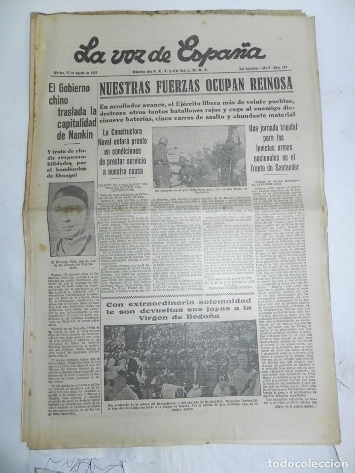Militaria: LA VOZ DE ESPA&Ntilde;A, DIARIO F.E.T. Y DE LAS JONS, 17 DE AGOSTO DE 1937, GUERRA CIVIL, N. 284, NUESTRAS