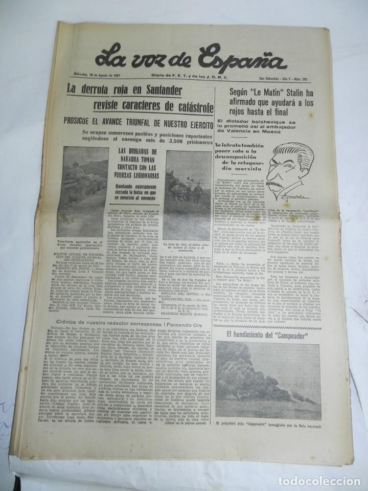 Militaria: LA VOZ DE ESPA&Ntilde;A, DIARIO F.E.T. Y DE LAS JONS, 18 DE AGOSTO DE 1937, GUERRA CIVIL, N. 285, DERROTA R