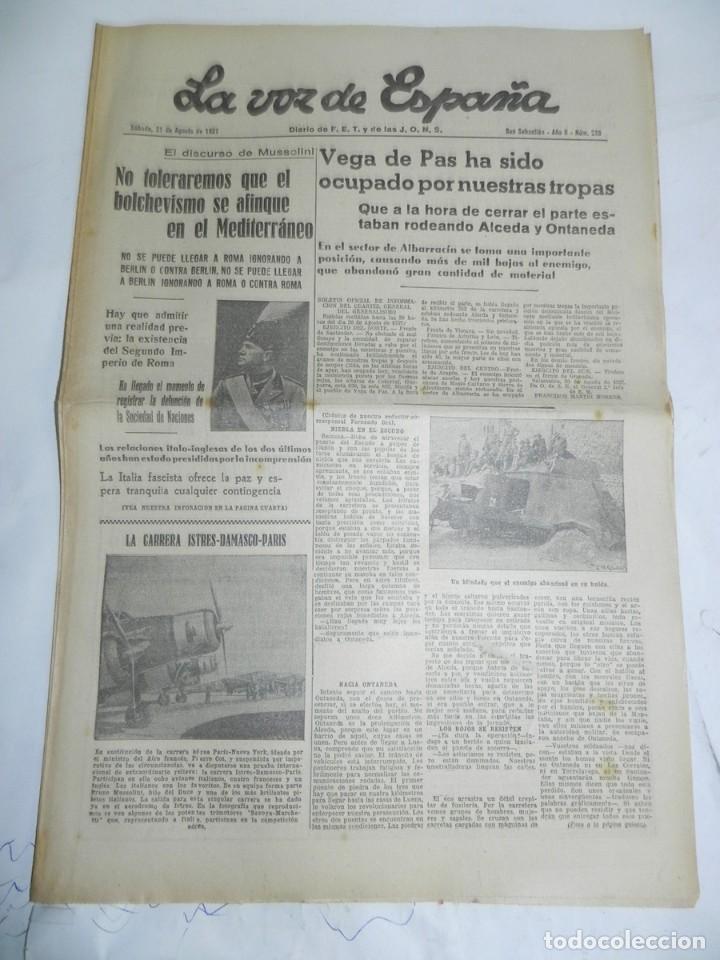 Militaria: LA VOZ DE ESPA&Ntilde;A, DIARIO F.E.T. Y DE LAS JONS, 21 DE AGOSTO DE 1937, GUERRA CIVIL, N. 288, REQUETE M