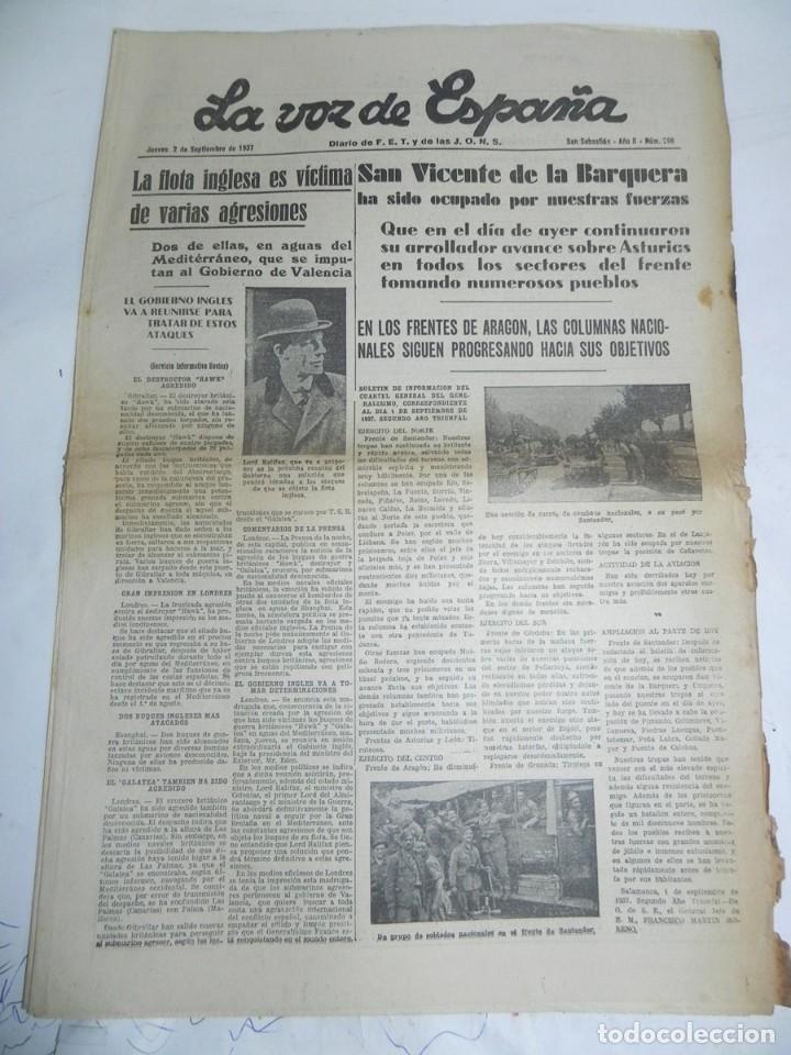Militaria: LA VOZ DE ESPA&Ntilde;A, DIARIO F.E.T. Y DE LAS JONS, 2 DE SEPTIEMBRE DE 1937, GUERRA CIVIL, N. 298, SAN VI