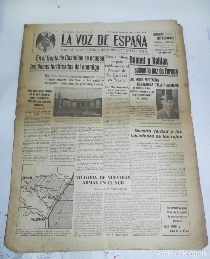 Militaria: LA VOZ DE ESPA&Ntilde;A, DIARIO F.E.T. Y DE LAS JONS, 26 DE JUNIO DE 1938, GUERRA CIVIL, N. 545, EN EL FREN