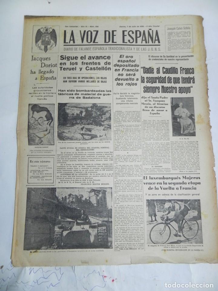 Militaria: LA VOZ DE ESPA&Ntilde;A, DIARIO F.E.T. Y DE LAS JONS, 7 DE JULIO DE 1938, GUERRA CIVIL, N. 554, HAN SIDO BO