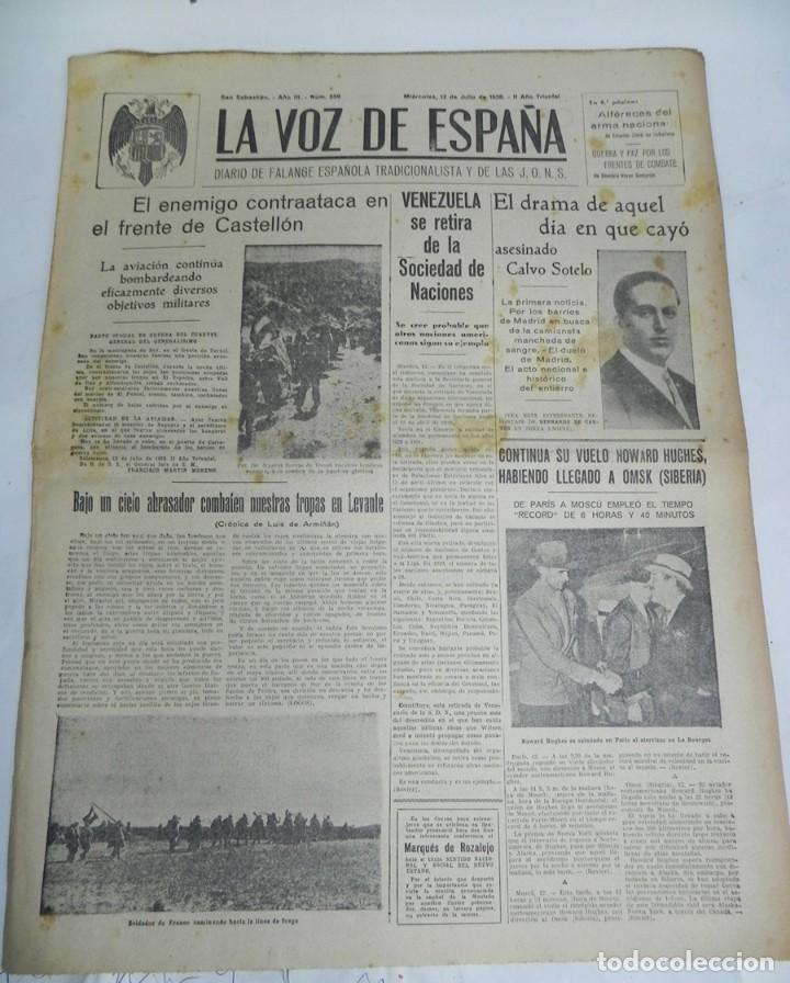 Militaria: LA VOZ DE ESPA&Ntilde;A, DIARIO F.E.T. Y DE LAS JONS, 13 DE JULIO DE 1938, GUERRA CIVIL, N. 559, EL ENEMIGO