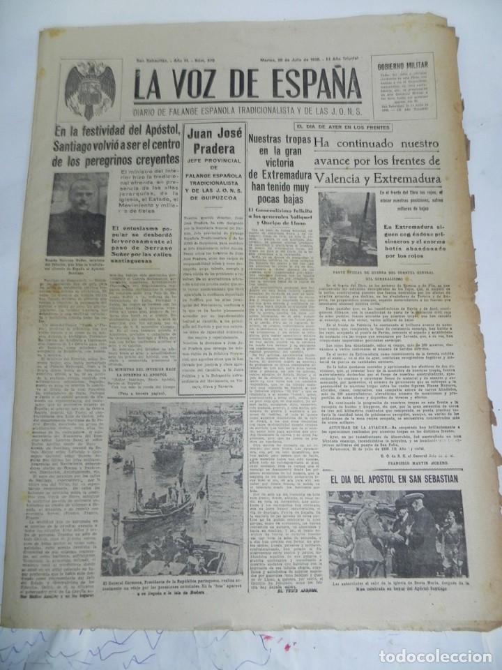 Militaria: LA VOZ DE ESPA&Ntilde;A, DIARIO F.E.T. Y DE LAS JONS, 26 DE JULIO DE 1938, GUERRA CIVIL, N. 570, LA CABALLE