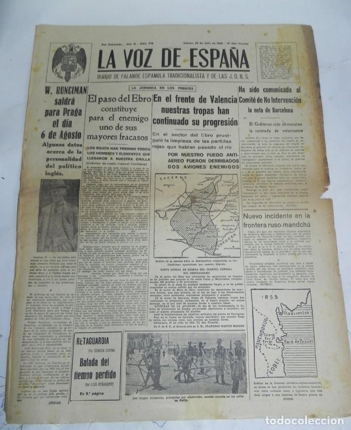 Militaria: LA VOZ DE ESPA&Ntilde;A, DIARIO F.E.T. Y DE LAS JONS, 28 DE JULIO DE 1938, GUERRA CIVIL, N. 572, EN EL FREN