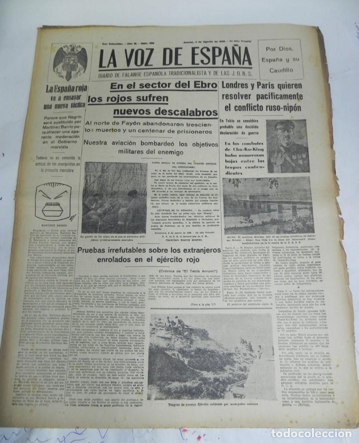 Militaria: LA VOZ DE ESPA&Ntilde;A, DIARIO F.E.T. Y DE LAS JONS, 4 DE AGOSTO DE 1938, GUERRA CIVIL, N. 578, AL NORTE D
