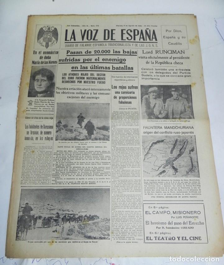 Militaria: LA VOZ DE ESPA&Ntilde;A, DIARIO F.E.T. Y DE LAS JONS, 5 DE AGOSTO DE 1938, GUERRA CIVIL, N. 579, PASAN DE 2
