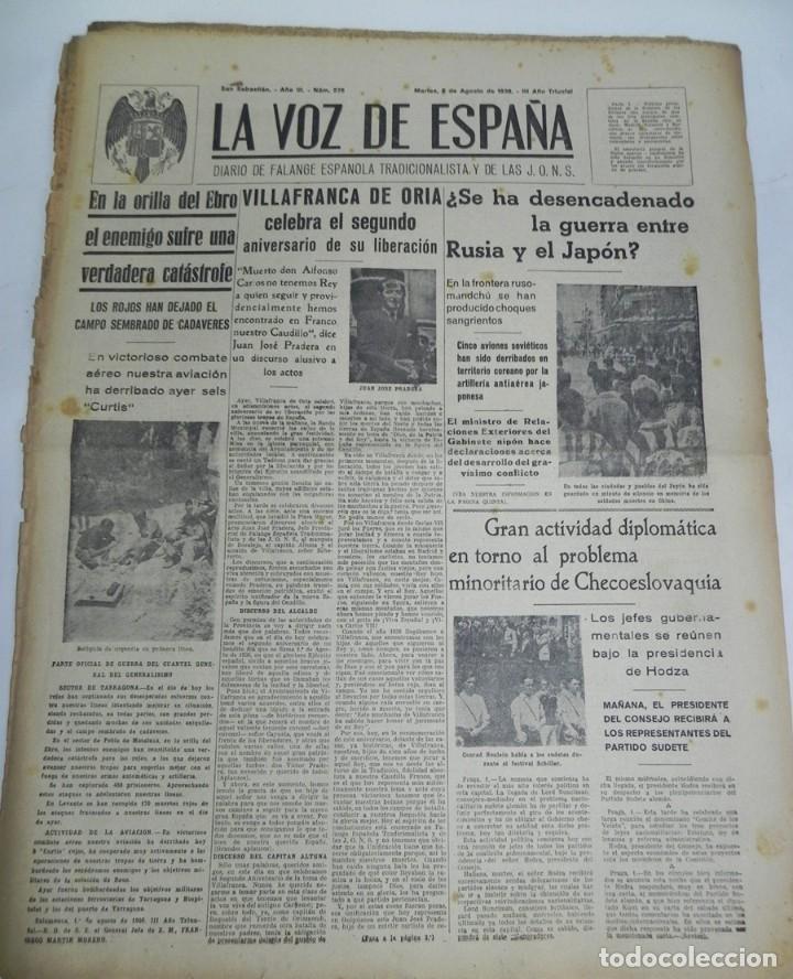 Militaria: LA VOZ DE ESPA&Ntilde;A, DIARIO F.E.T. Y DE LAS JONS, 7 DE AGOSTO DE 1938, GUERRA CIVIL, N. 581, EL ENEMIGO