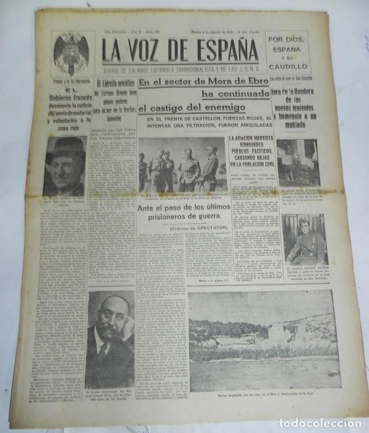 Militaria: LA VOZ DE ESPA&Ntilde;A, DIARIO F.E.T. Y DE LAS JONS, 9 DE AGOSTO DE 1938, GUERRA CIVIL, N. 582, EN EL SECT